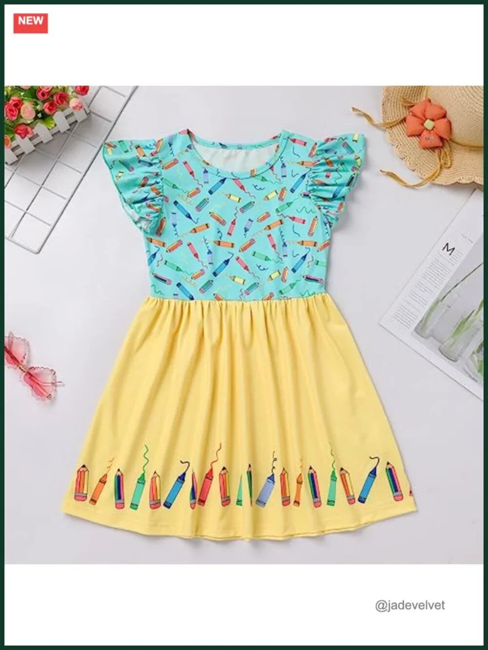 Toddler Girls Back to School Dress Pencils Crayons Print A-Line Twirly